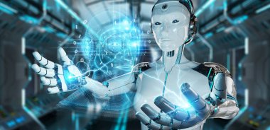 Dijital yapay zeka kafa Interfac kullanarak beyaz robot