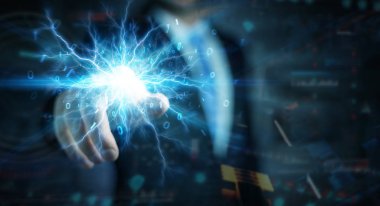 İşadamı yenilenebilir ve sürdürülebilir eko enerji 3d ren oluşturma