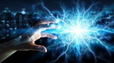 İşadamı yenilenebilir ve sürdürülebilir eko enerji 3d ren oluşturma