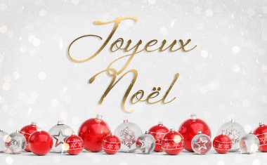 Noel kartı. Kırmızı ve beyaz noel hediyeleri 3 boyutlu.