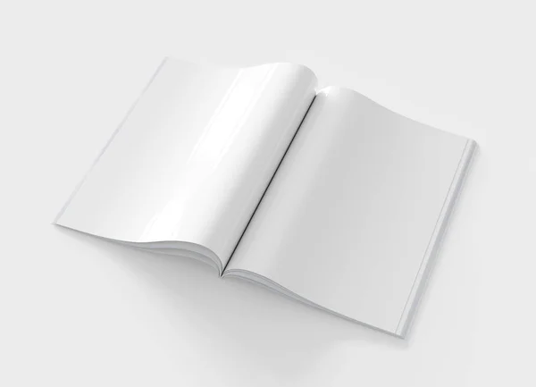 Páginas de revistas abiertas en blanco maqueta aislada sobre fondo blanco 3D —  Fotos de Stock