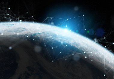 Dünya çapında Global verileri değişimleri ve bağlantı sistemi 3D 