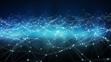 Soyut bağlantı mavi arka plan ağı 3D Rendering