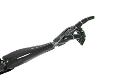 Siyah ve yeşil akıllı robot cyborg kol işaret parmak 