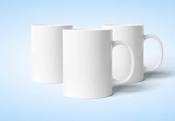 Mockup caneca em branco isolado na renderização 3D azul — Fotografia de Stock