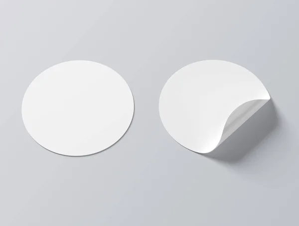 Sticker circular mockup aislado sobre fondo gris 3D renderizado — Foto de Stock