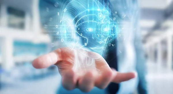 Zakenman met behulp van digitale kunstmatige intelligentie Hoofdinterface — Stockfoto