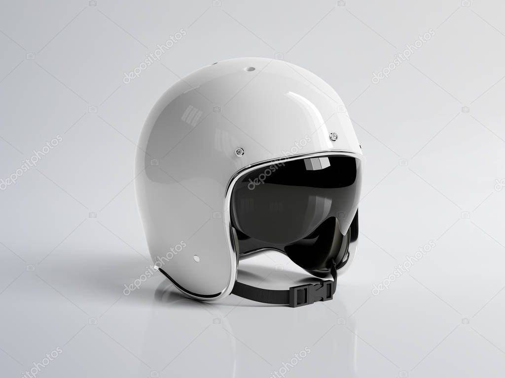 White vintage motorbike helmet isolated on white background Mock