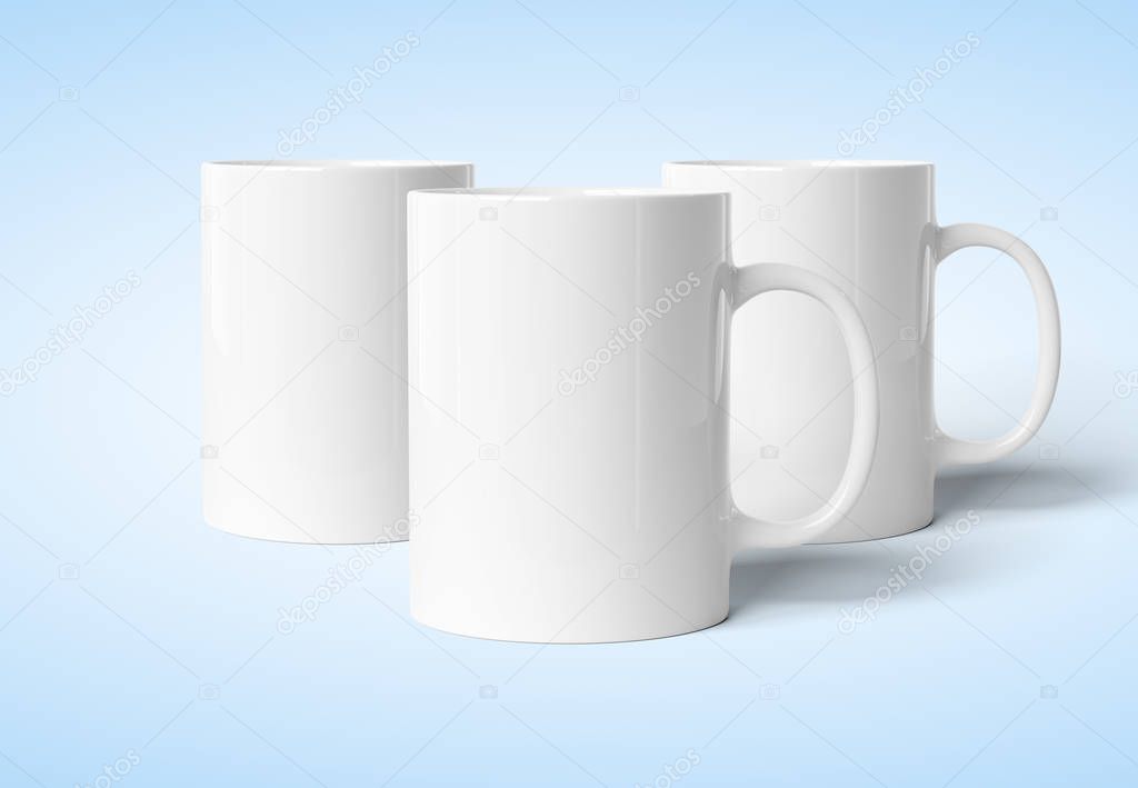 Blank mug mockup isolated on blue 3D rendering