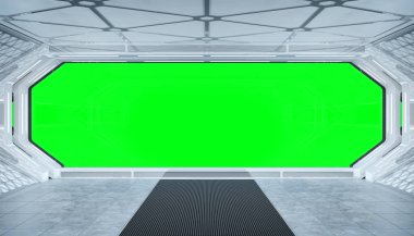 Beyaz mavi uzay gemisi fütüristik iç mockup pencere Manzaralı