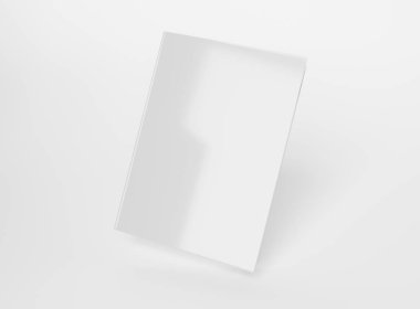 Boş A4 kitap ciltli mockup beyaz arka plan 3d r üzerinde yüzen