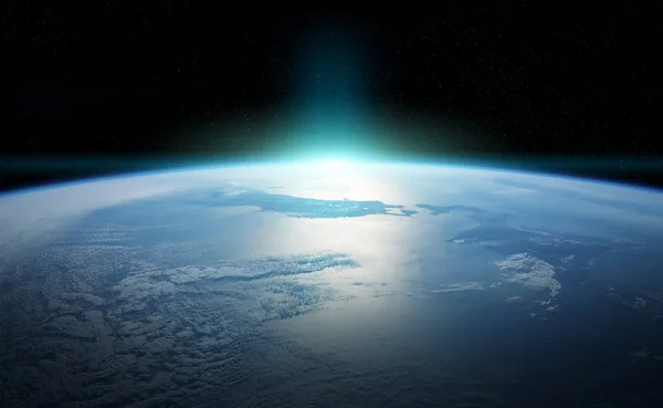 Vista del planeta Tierra de cerca con la atmósfera durante un amanecer 3 —  Fotos de Stock