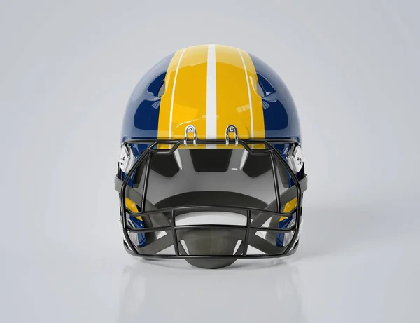 蓝色和黄色的美式足球头盔被灰色的造型隔开了 — 图库照片