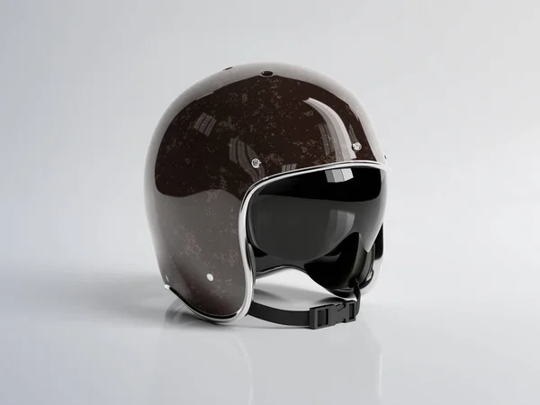 Brown vintage helm sepeda motor terisolasi pada latar belakang putih Mock — Stok Foto