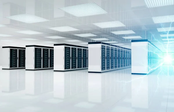 Electricity lightning in servers data center room storage system — Stock Photo, Image