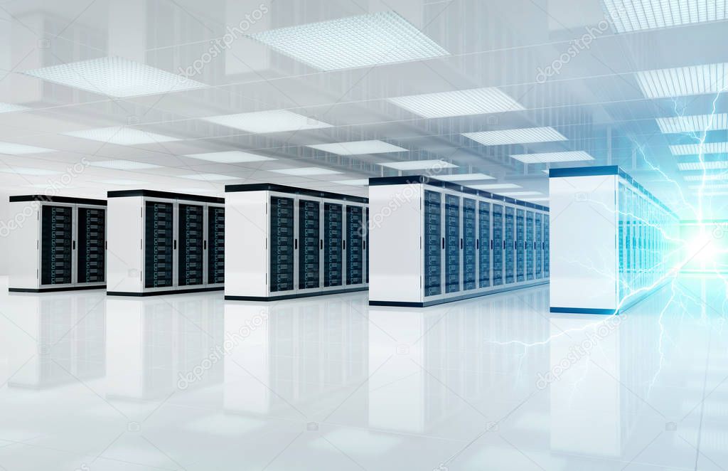 Electricity lightning in servers data center room storage system