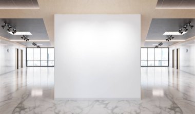 Mermer ve ahşap ofis mockup büyük pencereler ile boş duvar