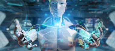 Beyaz insansı robot ile dijital teknolojik arayüz kullanarak 