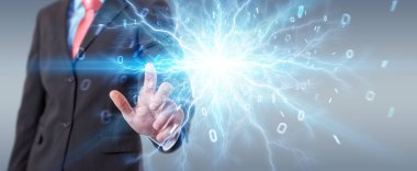 İşadamı yenilenebilir ve sürdürülebilir eko enerji 3d ren oluşturma