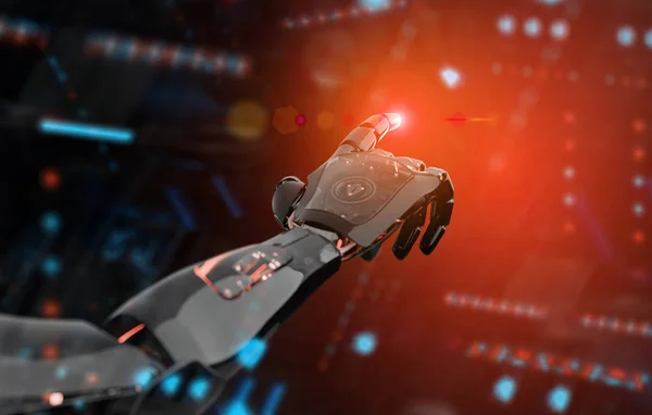 Svart och röd intelligent robot cyborg arm pekfingret på da — Stockfoto