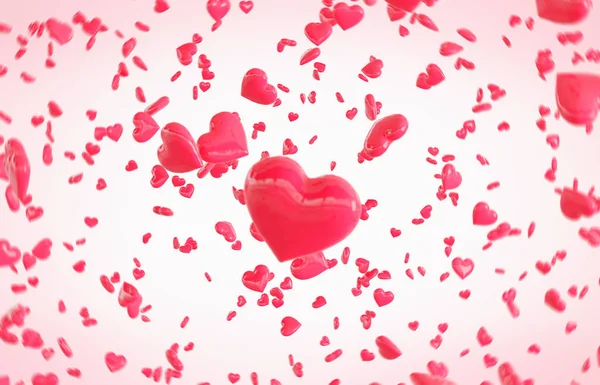 Red falling hearts Valentine day background — 스톡 사진
