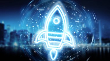 Dijital başlangıç neon arayüzü 3d oluşturma