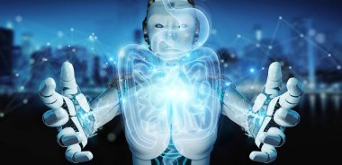 İnsan bağırsağı holografik taramasının dijital röntgenini kullanan robot.