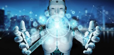 Robot, holografik hücre projeksiyonunu büyütüp analiz ediyor.