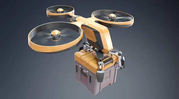 Delivery drone delivering parcel on grey background 3D rendering — 스톡 사진