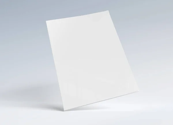 Макет мягкой обложки журнала плавающий и изолированный на белом трикгре — стоковое фото