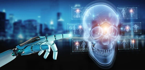 Robot hand using digital x-ray skull holographic scan projection