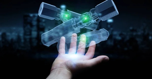人类手持和触摸绿色可再生能源电池3D — 图库照片