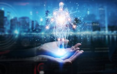 Dijital x-ray insan vücudu holografik tarama projesi kullanan insan eli