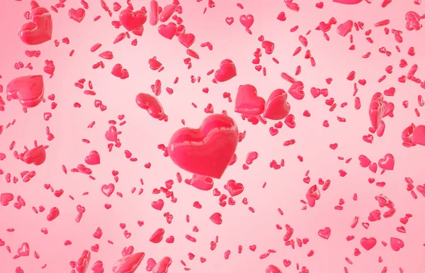 Red falling hearts Valentine day background — Stock Photo, Image