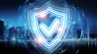 Dijital kalkan koruması mavi holografik arayüz 3d renderin