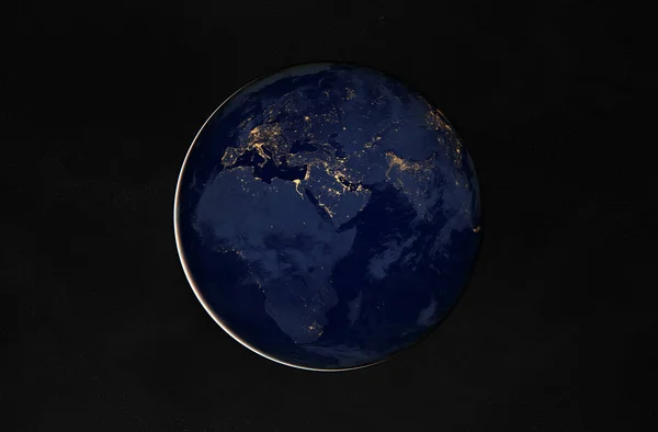 Syn på planeten jorden på natten med städer ljus på Europa och en — Stockfoto