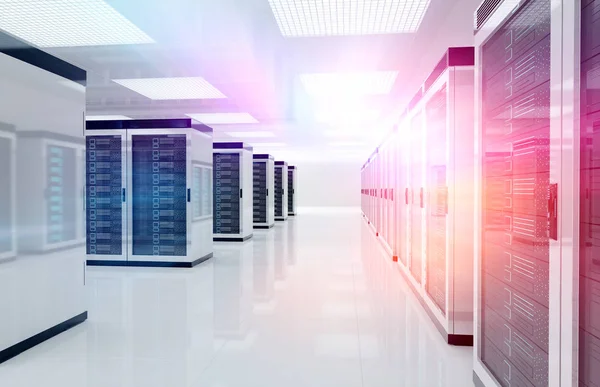 Servers data center room with bright speed light through the cor — Stock Photo, Image