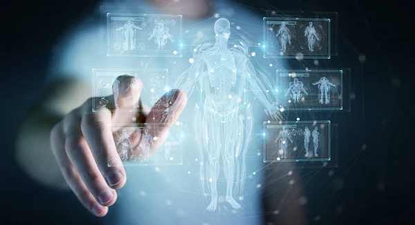 Člověk používající digitální rentgenový holografický snímek lidského těla 3 — Stock fotografie