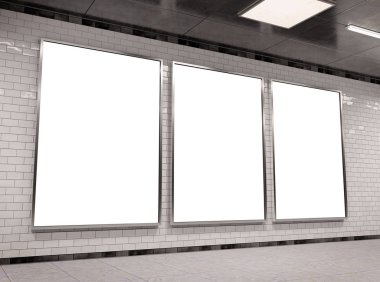 Dikey üçlü yeraltı billboard çerçeve Mockup 3d render