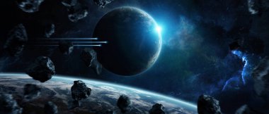 Uzak bir gezegende sistemi ile exoplanets 3d render elem alanda