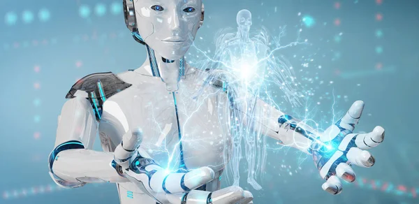 Robot som bruker digital røntgen av menneskekroppens holografiske skanning projeksjon – stockfoto