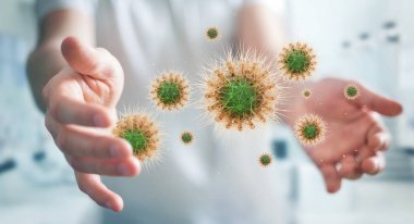 Mikroskobik yakın plan 3D görüntülemede bakterileri analiz eden adam