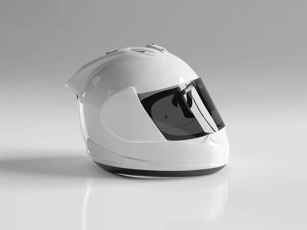 Casco de moto blanco aislado en la representación 3D Mockup blanco — Foto de Stock