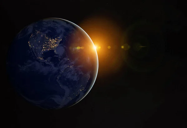 Vue de la planète Terre la nuit avec les villes lumières sur l'Amérique 3D r — Photo