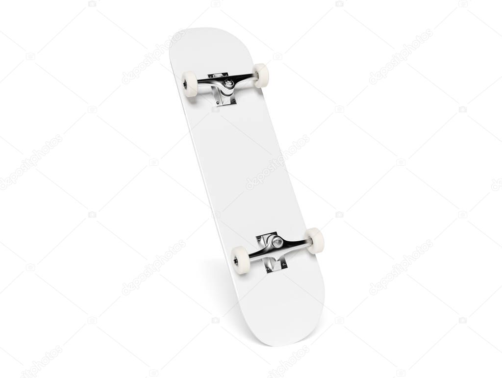 White Skateboard isolated on white background mockup 3D rendering