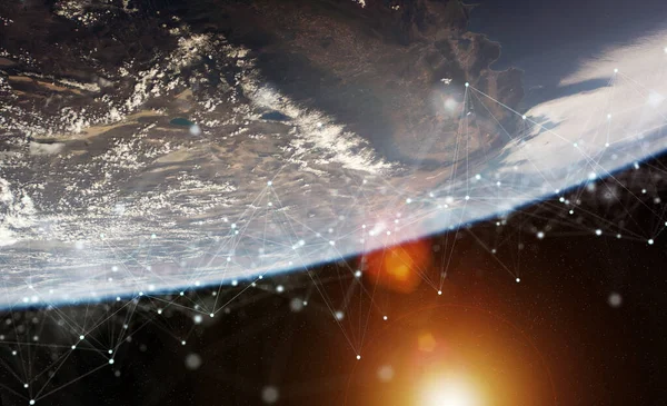 由美国航天局提供的全球数据交换和全球各地的未来主义连接系统 — 图库照片