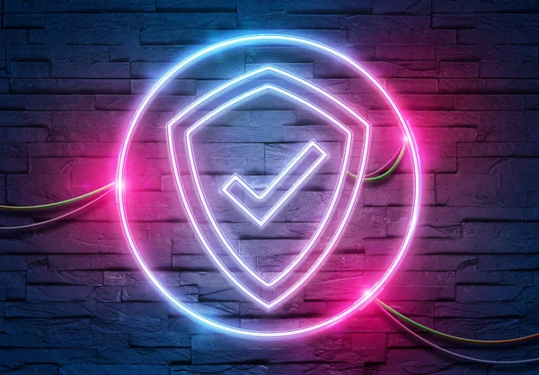 Web Biztonsági Neon Csövek Ikon Világító Téglafal Kék Rózsaszín Izzó — Stock Fotó