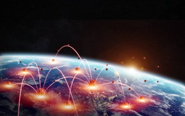 Coronavirus Covid-19 salgını ABD 'de ülkeler arasında yayılıyor ve NASA tarafından desteklenen bu görüntünün 3 boyutlu bileşenlerini nüfusa bulaştırıyor.