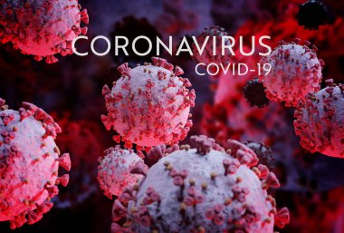 Coronavirus covid-19 hastalığının mikroskop görüntüsü. 2019-NCoV vücut hücresine yayılıyor. Bakterinin mikroskobik seviyede 3 boyutlu görüntülenmesi.