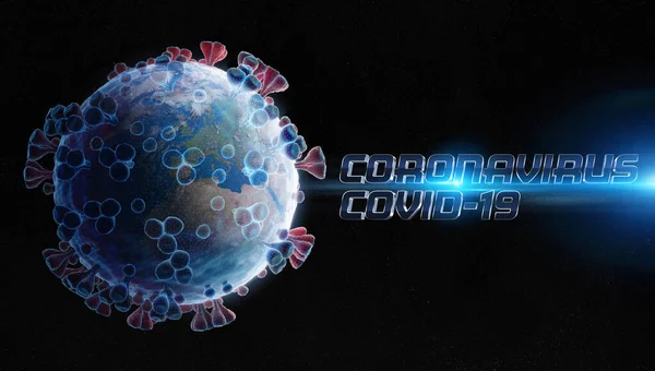 Planet Earth Shaped Coronavirus Blue Wireframe Style Covid Pandemic Spreading — Stock Photo, Image